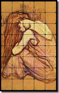 Toulouse-Lautrec Woman Tumbled Marble Tile Mural 30" x 48" - 523010