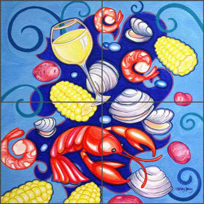 Clam Bake by Nancy Jacey Glass Tile Mural CPA-NJ17069