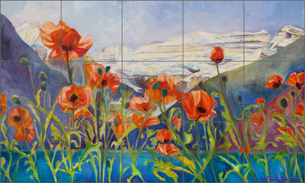 Heart Poppies by Diane Williams Ceramic Tile Mural DWA019