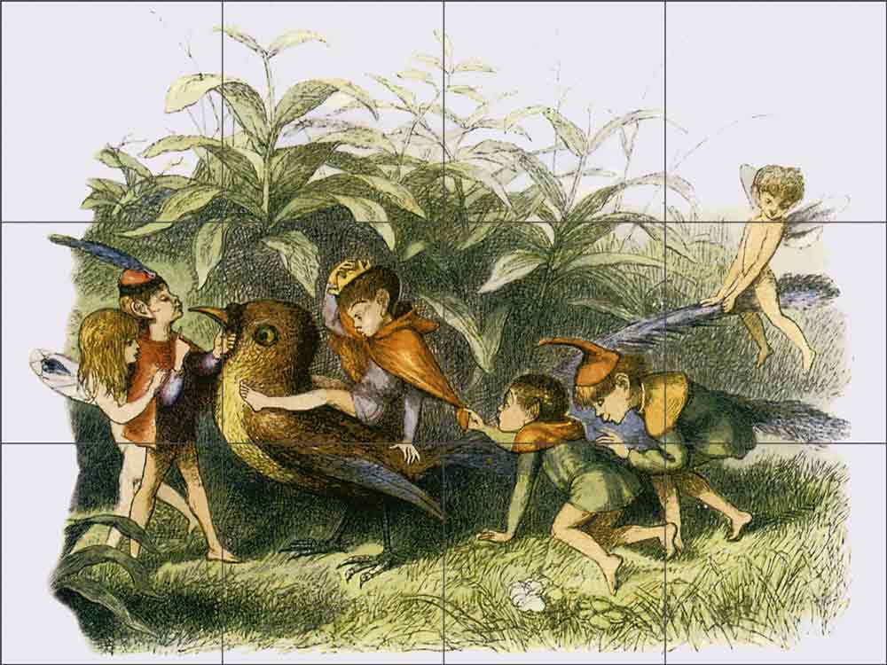 Fairies Playing with a Robin by Richard Doyle Ceramic Tile Mural GFP025