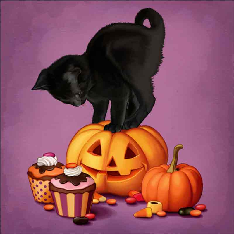 Halloween Kitties 3 by Maryline Cazenave Accent & Decor Tile MC2-004cAT