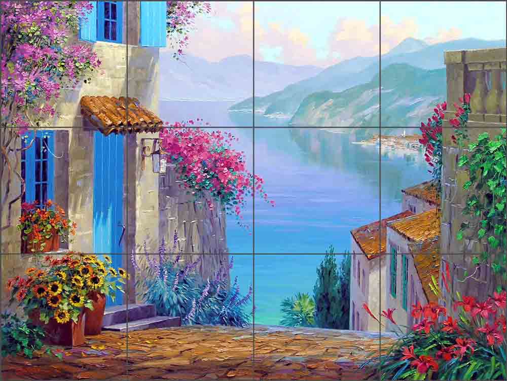 Reflections of Lake Como by Mikki Senkarik Ceramic Tile Mural - MSA146