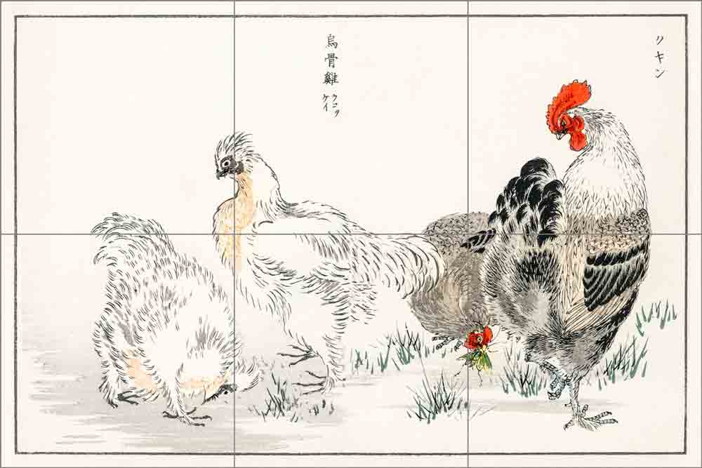 Domestic Fowl by Numata Kashu Ceramic Tile Mural NK002