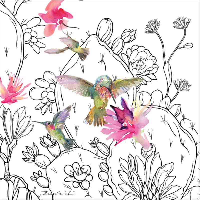 Desert Hummingbirds 2 by Evelia Accent & Decor Tile OB-ES905AT