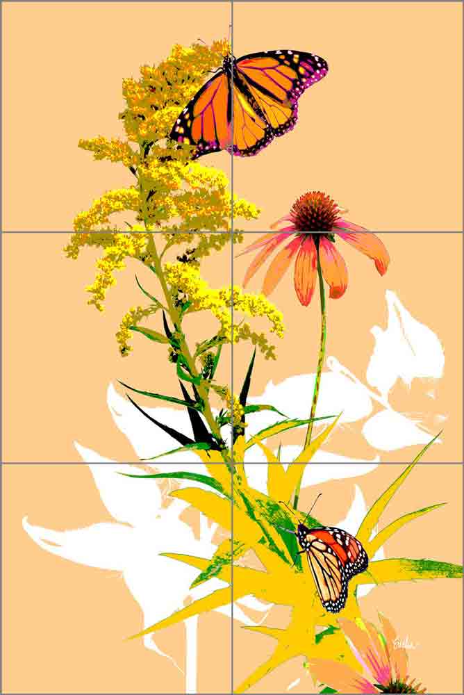 Monarchs on Golden Rod 1 by Evelia Ceramic Tile Mural OB-ES913