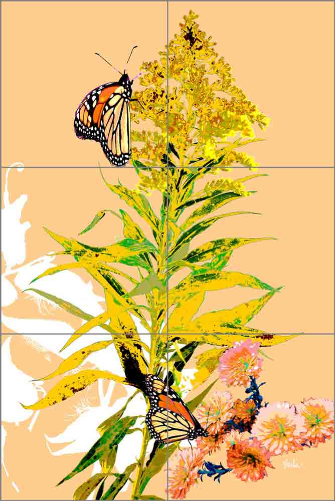 Monarchs on Golden Rod 2 by Evelia Ceramic Tile Mural OB-ES914
