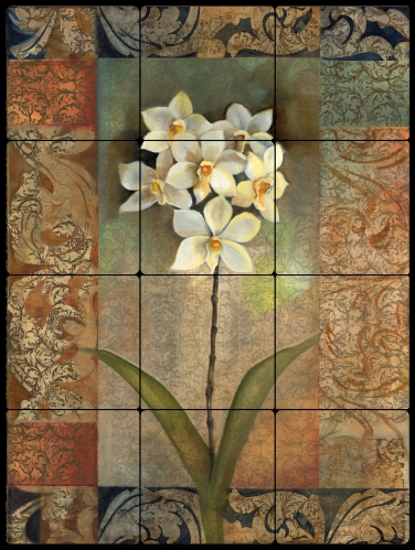 Pattern Orchids by Louise Montillio - Flowers Floral Tumbled Stone Tile Mural 16" x 12" Kitchen Sho