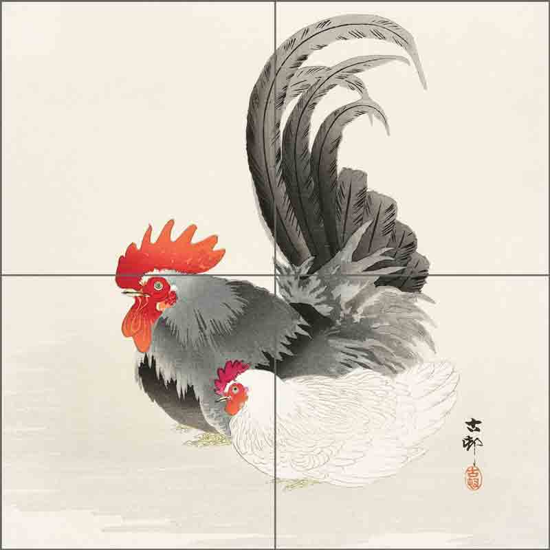 Chicken and Cock by Ohara Koson Ceramic Tile Mural OK001