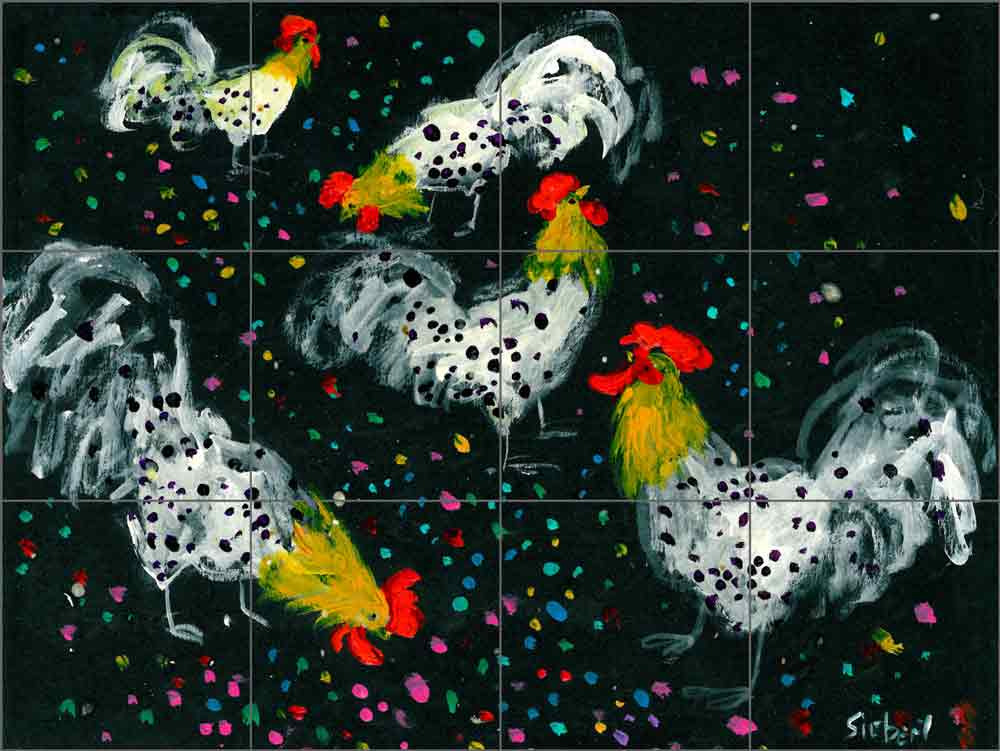Confetti Chickens by Bonnie Siebert Ceramic Tile Mural POV-BSA004