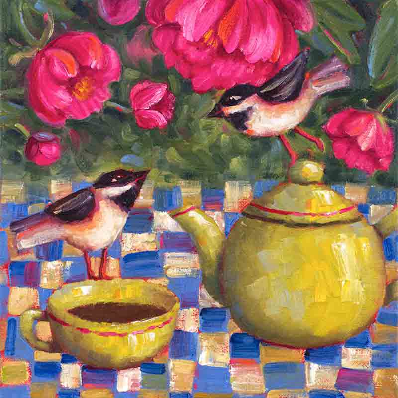 Tea Under the Peonies by Cindy Revell Accent & Decor Tile POV-CR027AT