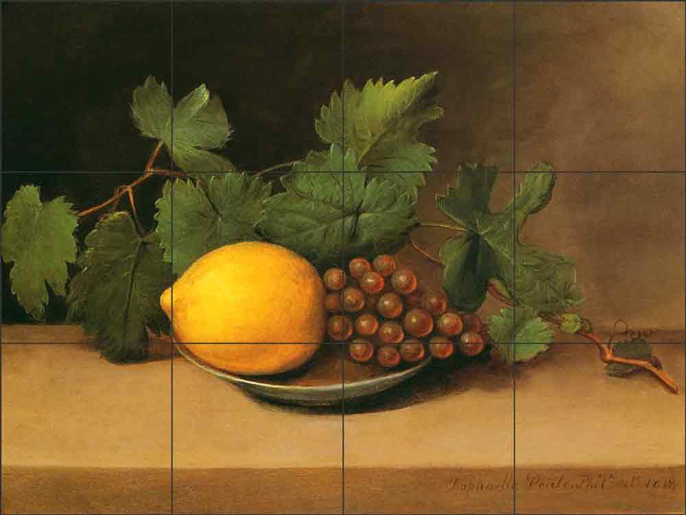 Lemon and Grapes by Raphaelle Peale Ceramic Tile Mural RP003