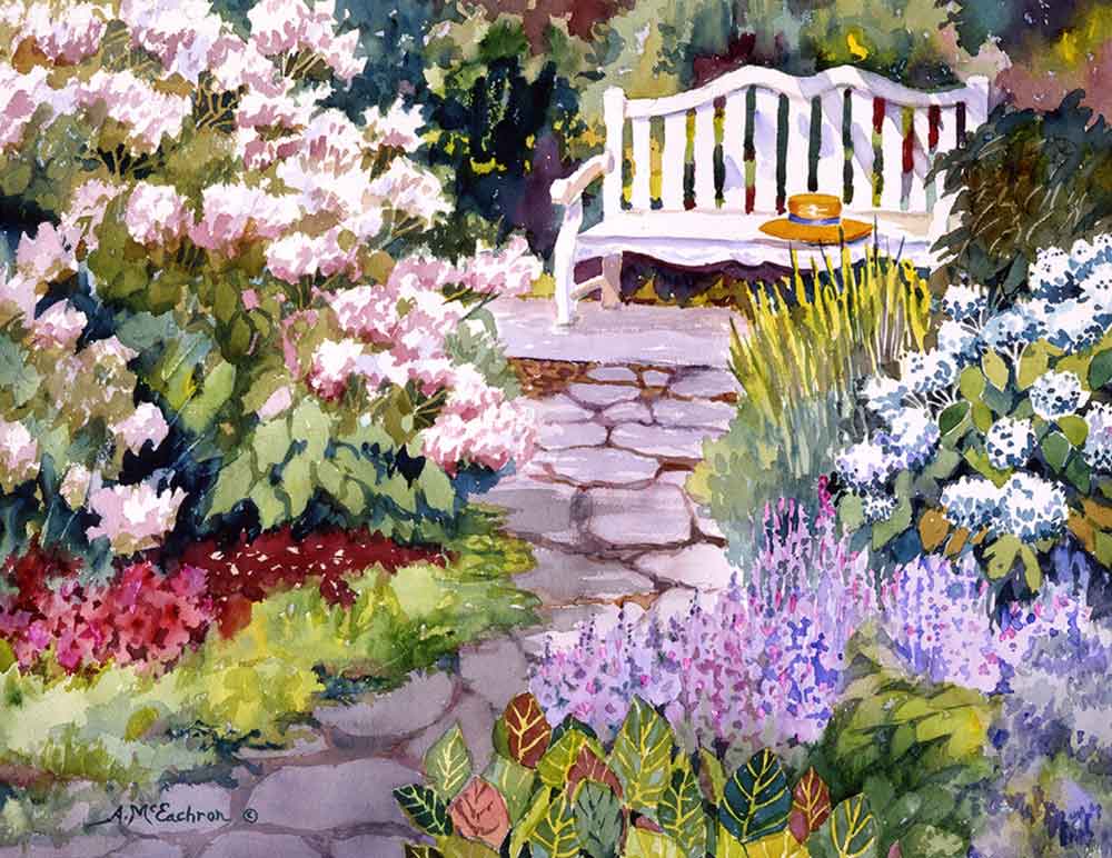Garden Bench by Ann McEachron Accent & Decor Tile RW-AM004AT