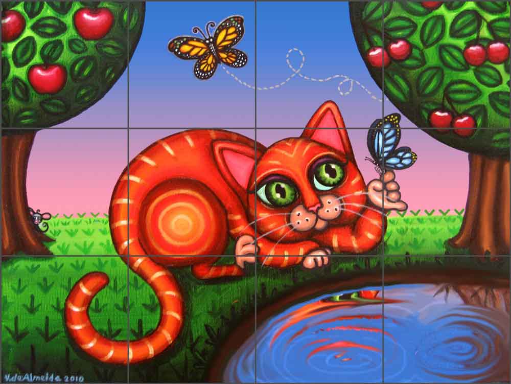 Cat in Reflection by Victoria de Almeida Ceramic Tile Mural RW-VAA008