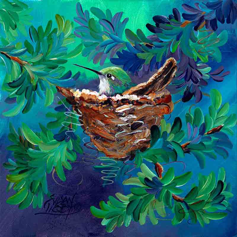 Hummer in a Nest by Susan Libby Accent & Decor Tile SLA106AT