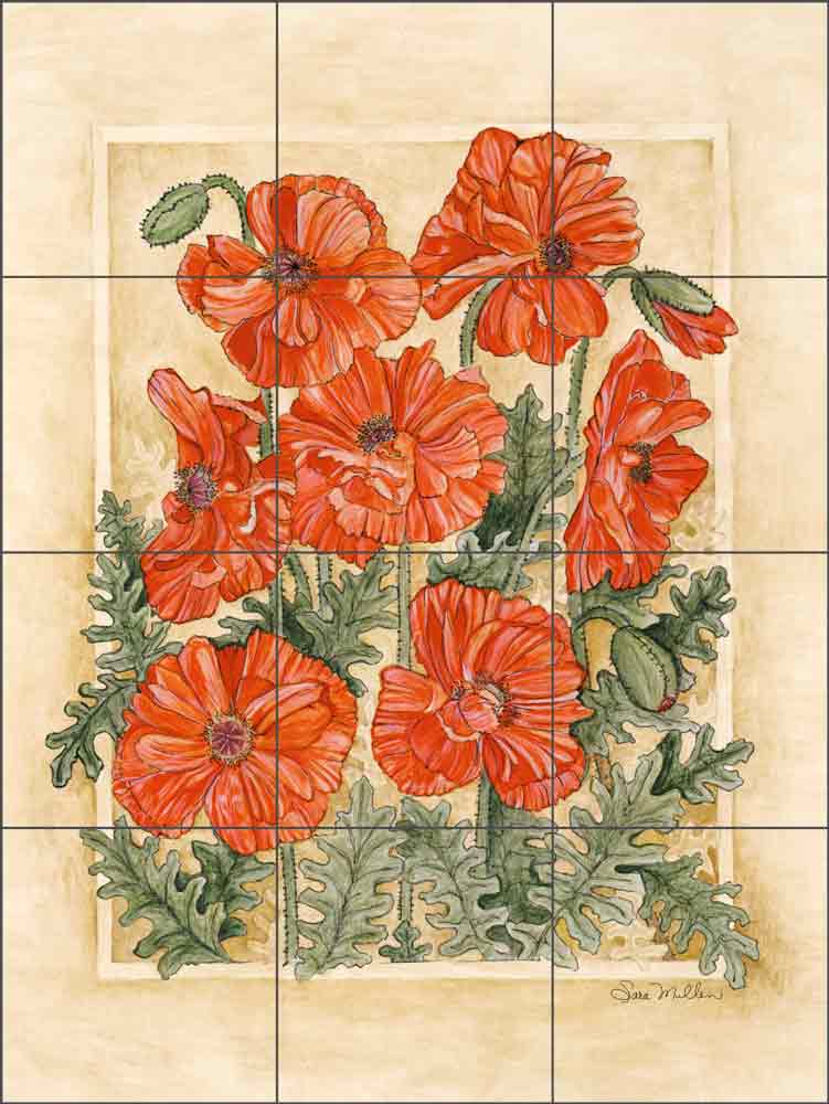 Poppy Garden by Sara Mullen Ceramic Tile Mural SM027