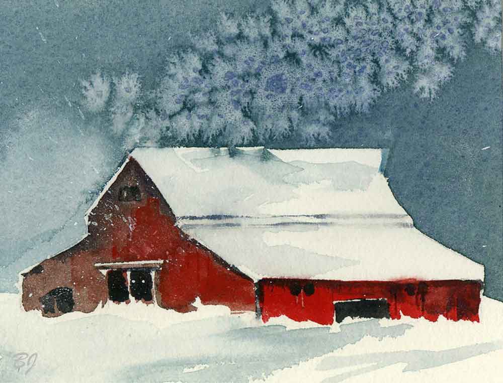 Barn in Snow by Bette Jaedicke Ceramic Accent & Decor Tile BJA002AT