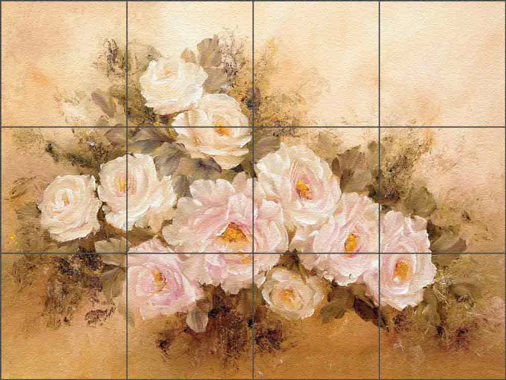 Burnished Roses by Carolyn Cook Glass Wall & Floor Tile Mural 24" x 18" - CC002