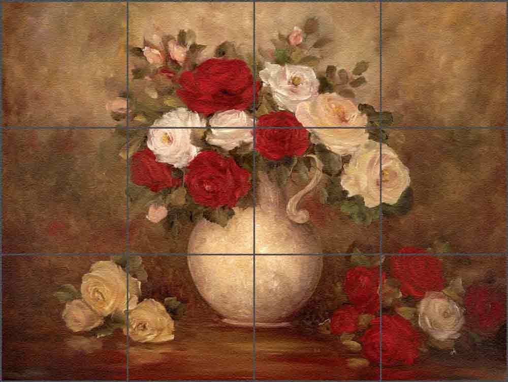 Old World Still Life by Carolyn Cook Glass Wall Floor Tile Mural 24" x 18" - CC010