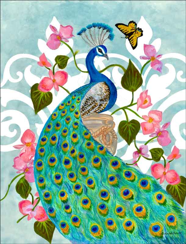 Classic Peacock by Leslie Whitman Ceramic Accent & Decor Tile CPA-LW16009AT