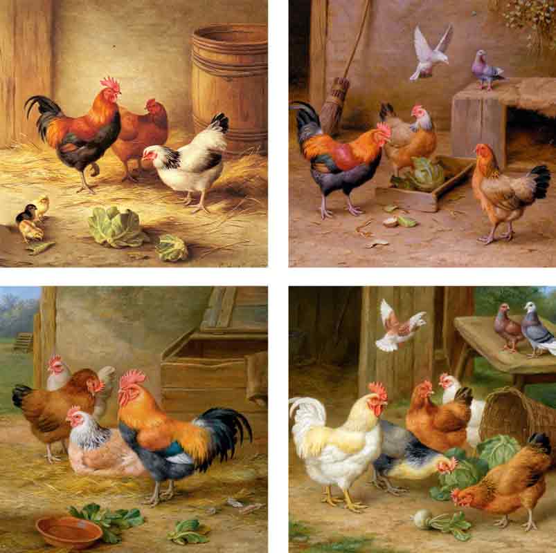 Chickens & Roosters by Edgar Hunt Ceramic Accent & Decor Tile Set EH-ATSet2