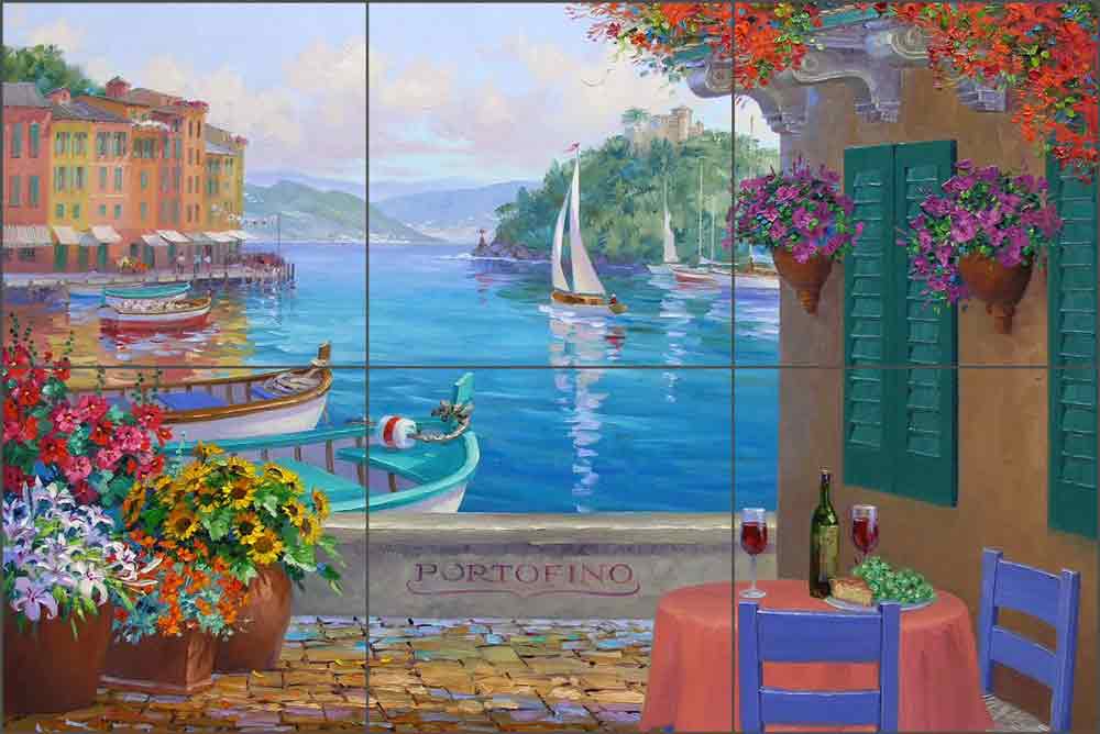 Portofino Reflections by Mikki Senkarik Ceramic Tile Mural - MSA144