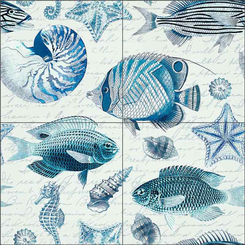 Vintage Fish Pattern by Andrea Haase Ceramic Tile Mural OB-HAA1057b