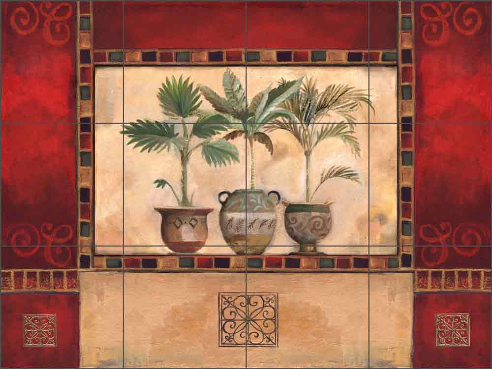 Tropical Palms I by Louise Montillio Ceramic Tile Mural OB-LM48-3
