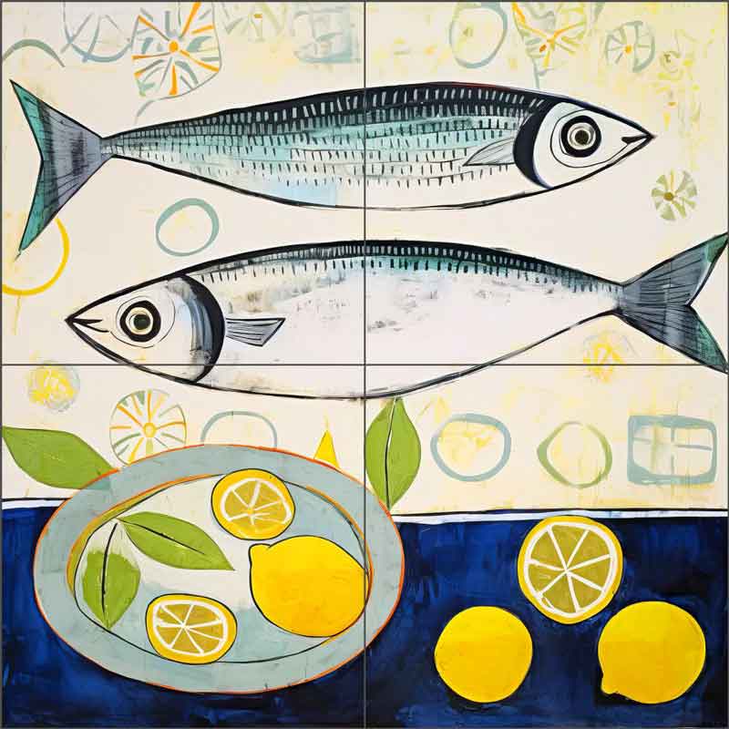 Lemon Splash with Fish Fins 7 by Irena Orlov Ceramic Tile Mural OB-ORL24802-10
