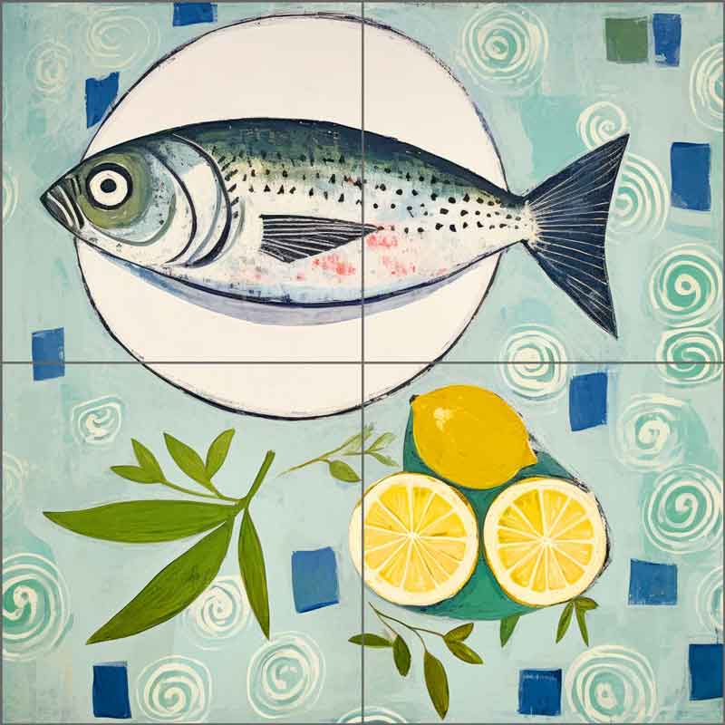 Lemon Splash with Fish Fins 24 by Irena Orlov Ceramic Tile Mural OB-ORL24802-19