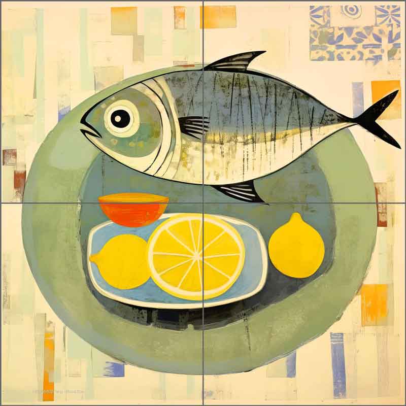 Lemon Splash with Fish Fins 3 by Irena Orlov Ceramic Tile Mural OB-ORL24802-1