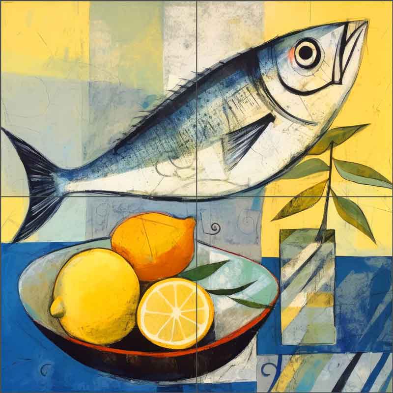 Lemon Splash with Fish Fins 8 by Irena Orlov Ceramic Tile Mural OB-ORL24802-9