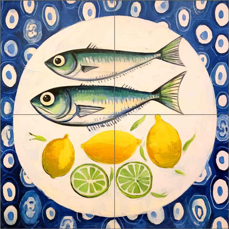 Lemon Splash with Fish Fins 14 by Irena Orlov Ceramic Tile Mural OB-ORL24802-17