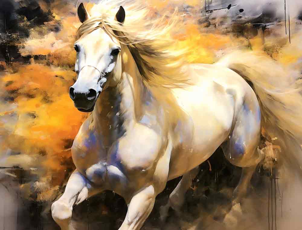 White Horse Running 2 by Ray Powers Ceramic Accent & Decor Tile OB-RPA194AT
