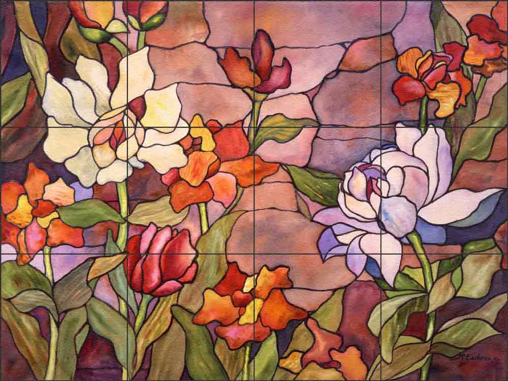 Tribute to Tiffany by Ann McEachron Glass Wall & Floor Tile Mural 24" x 18" - RW-AM011