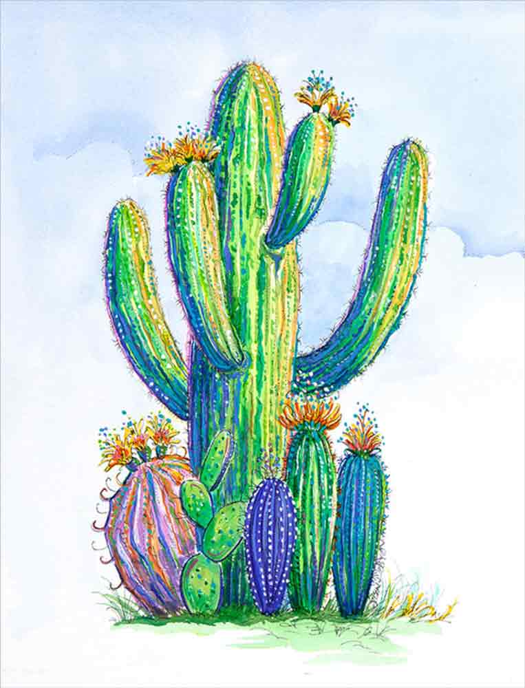 Saguaro Garden by Susan Libby Ceramic Accent & Decor Tile SLA110AT
