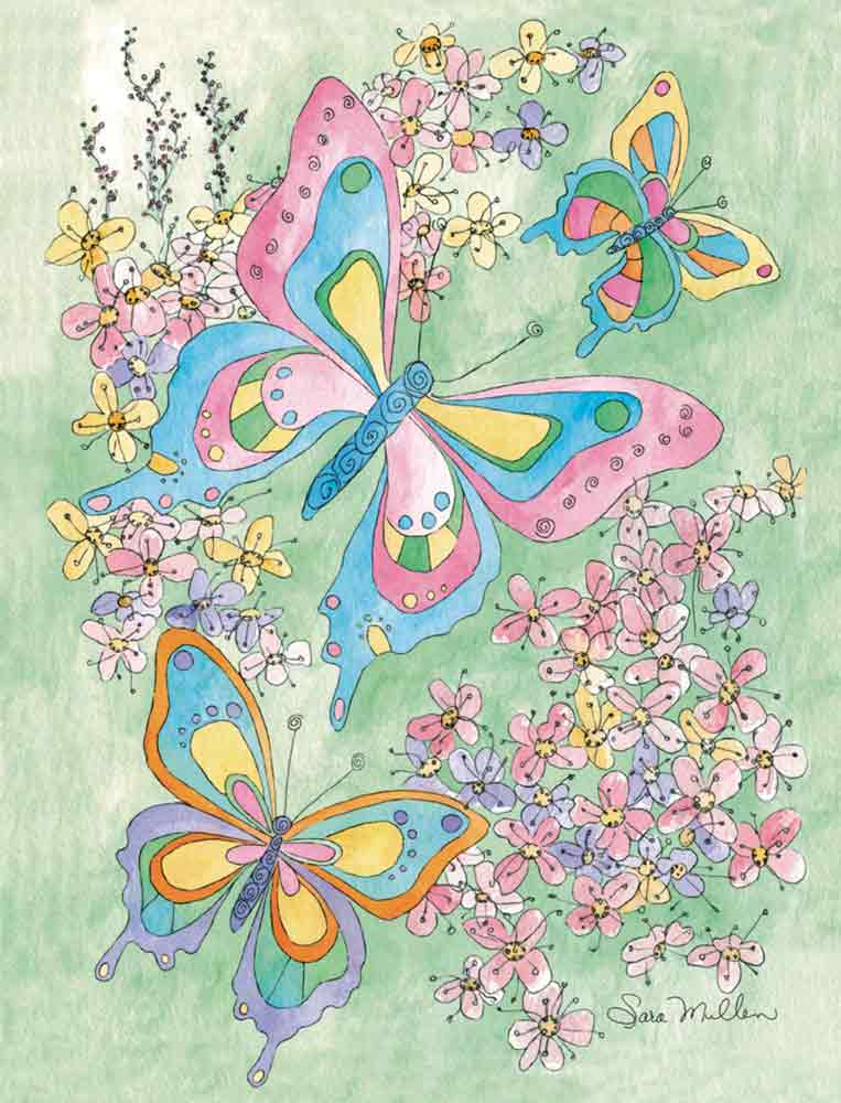 Spring Butterflies by Sara Mullen Ceramic Accent & Decor Tile SM056AT