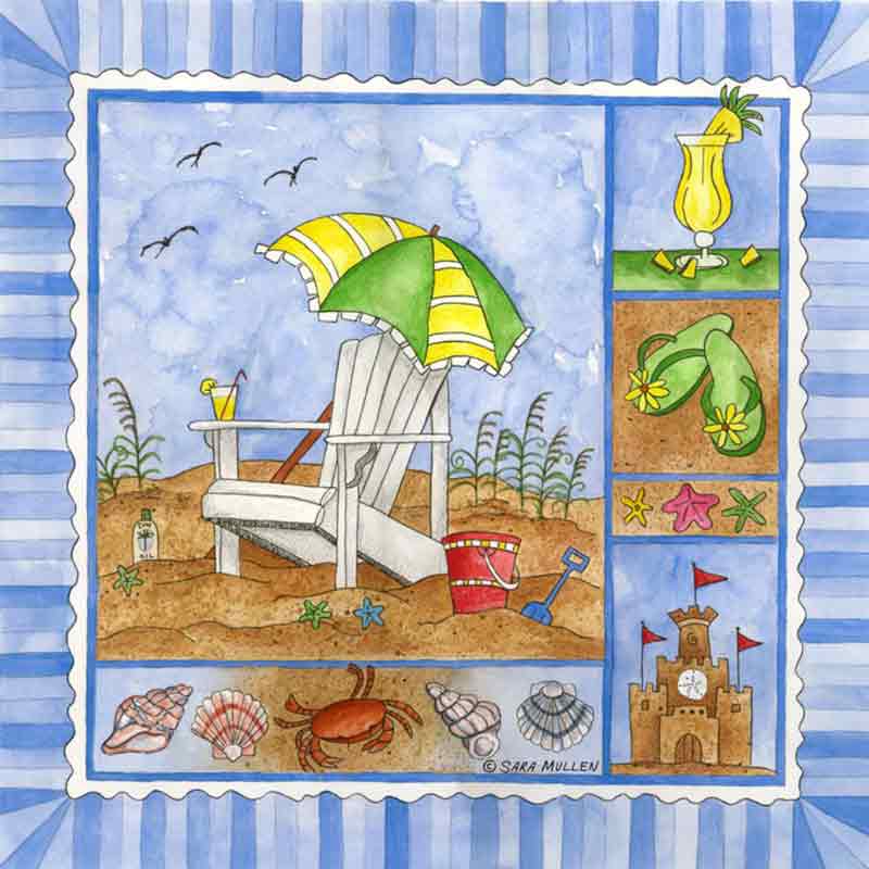 It's Beach Time II by Sara Mullen Ceramic Accent & Decor Tile SM093AT