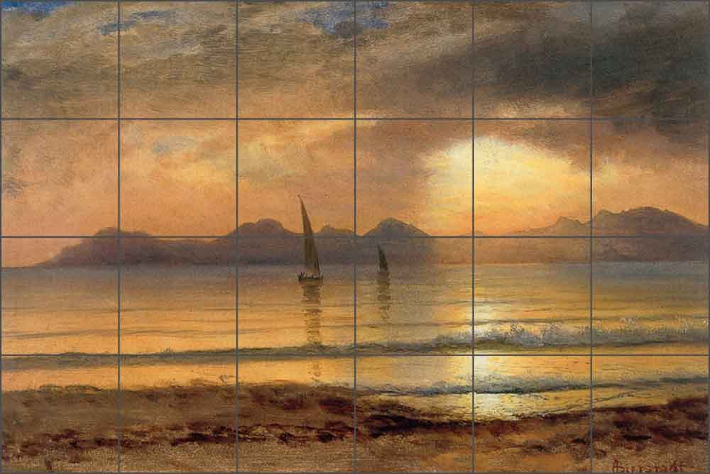 Sunset Over a Mountain Lake by Albert Bierstadt Ceramic Tile Mural - AB5004
