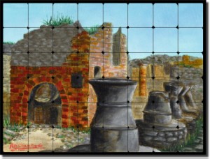 Pompei by Angelica Di Chiara-Hardin - Landscape Tumbled Marble Tile Mural  24" x 32" Kitchen Shower