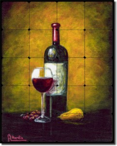 Wine Glow by Angelica Di Chiara Hardin - Wine Tumbled Marble Tile Mural 30" x 24" Kitchen Backsplash
