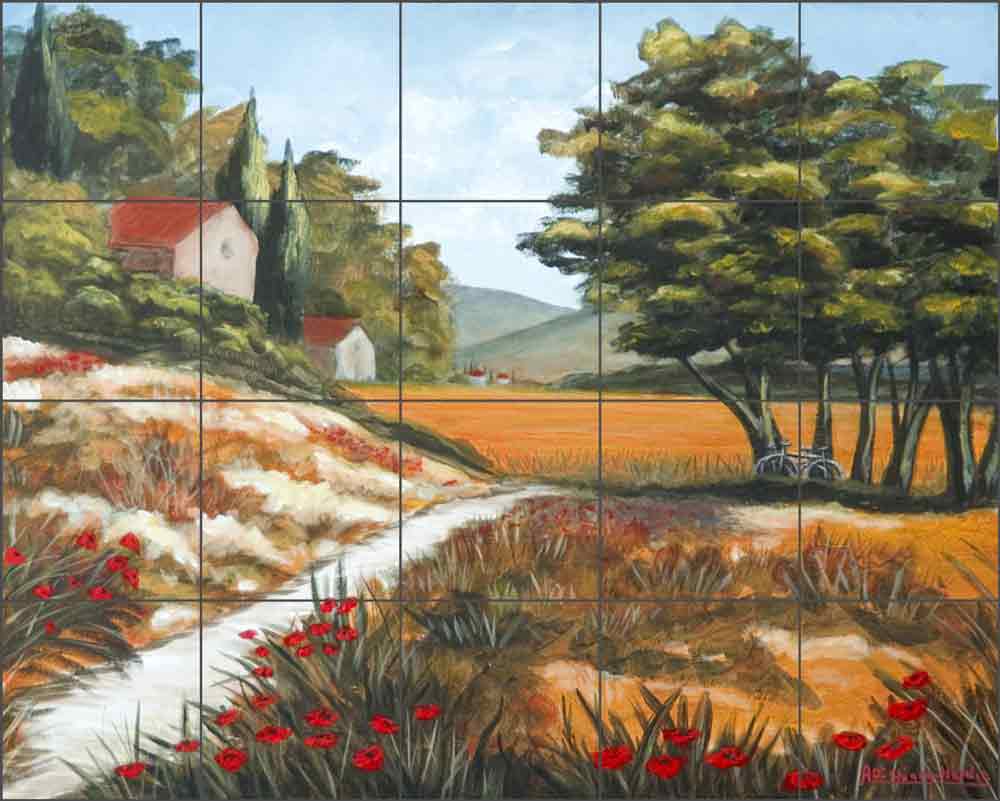 Tuscan Poppies II by Angelica Di Chiara Ceramic Tile Mural ADCH020