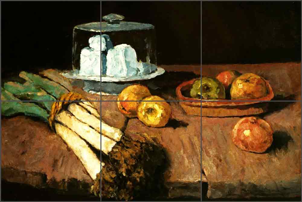 Still Life with Leeks, Cheese and Apples by Carl Schuch Ceramic Tile Mural AOT-CS001