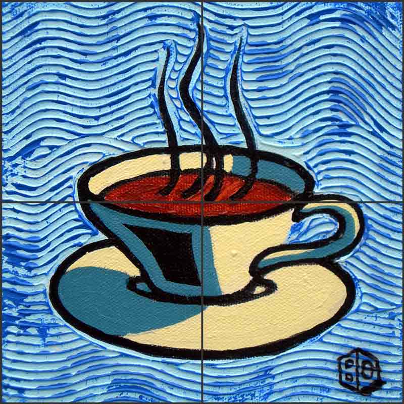 Coffee Cup, Blue by Beaman Cole Ceramic Tile Mural BCA001