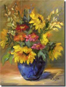 Jaedicke Sunflowers Floral Glass Mural 18" x 24" - BJA020
