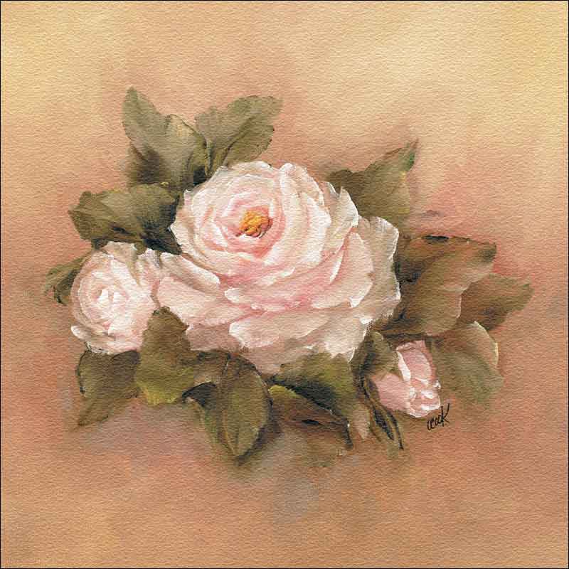 Burnished Roses Square II by Carolyn Cook Floor Accent Tile - CC003AT