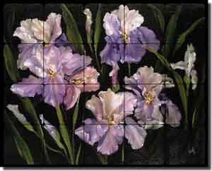 Cook Iris Floral Tumbled Marble Tile Mural 30" x 24" - CC005