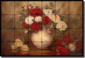 Cook Floral Rose Tumbled Marble Tile Mural 24" x 16" - CC010