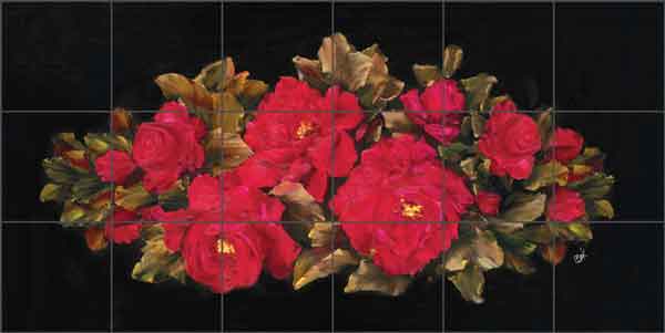 Red Florals 2 (landscape) by Carolyn Cook Ceramic Tile Mural CC012L