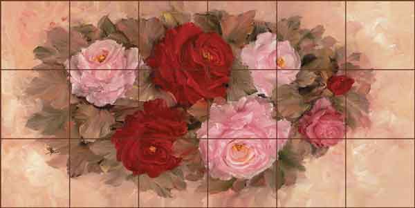 Rose Garland 1 (landscape) by Carolyn Cook Ceramic Tile Mural - CC013L