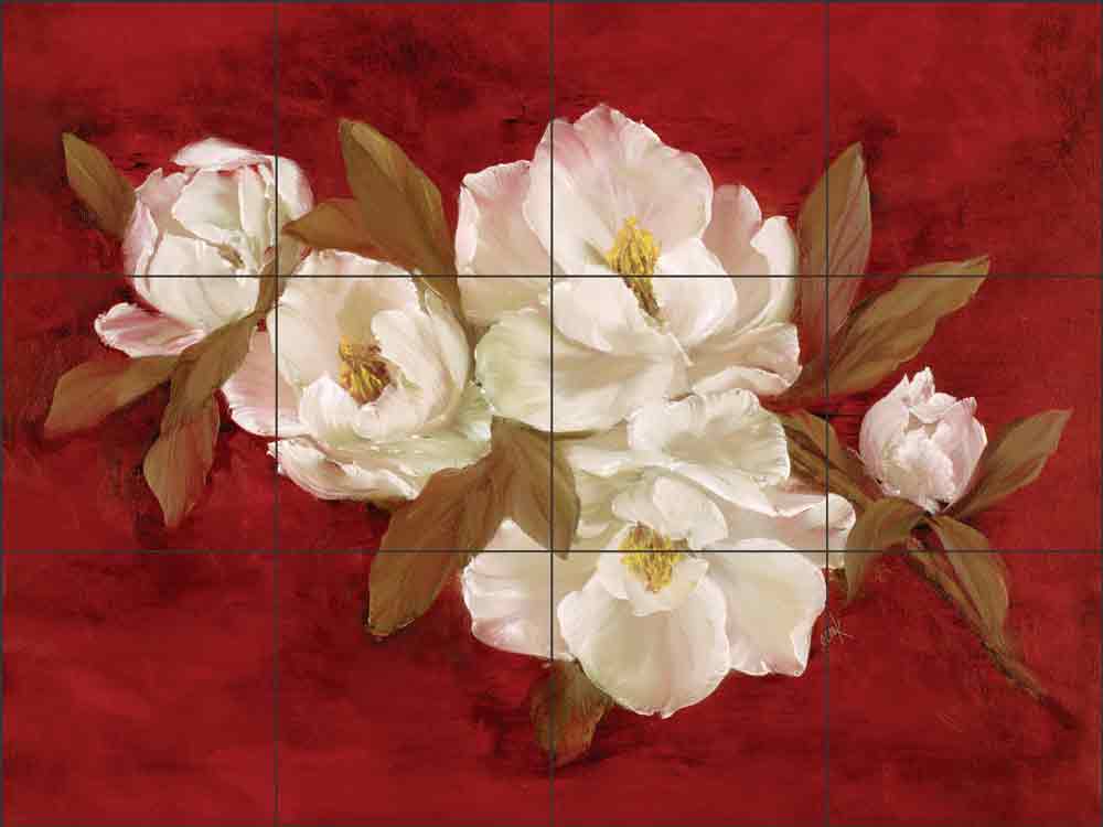 White Magnolias II by Carolyn Cook Ceramic Tile Mural - CC017